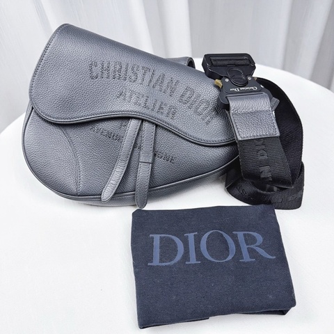 98新Dior/迪奥 Saddle 1947深灰色马鞍包斜挎包 牛皮