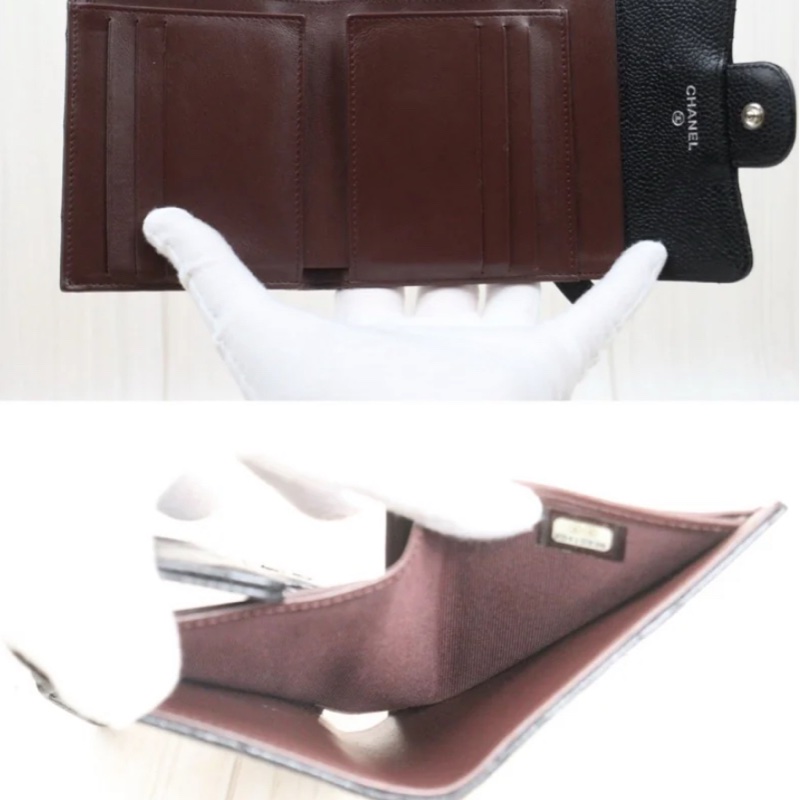 「JL精品代購」98新 Chanel 香奈兒 荔枝牛皮 黑銀短夾-4