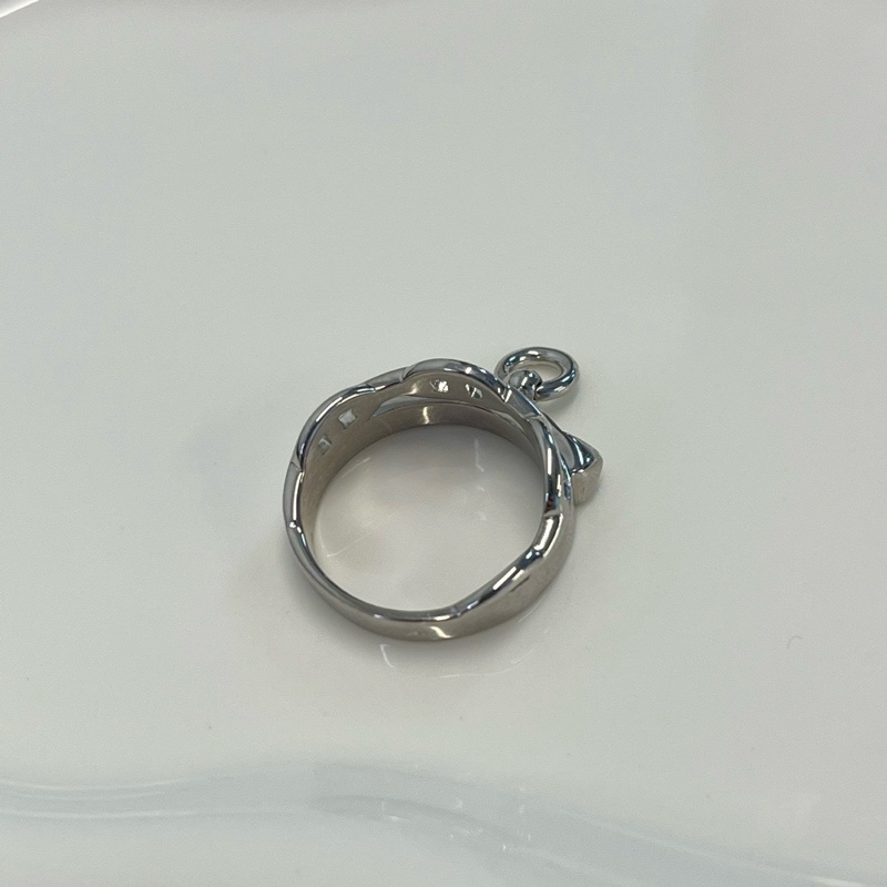「JL精品代購」愛馬仕皮帶扣豬鼻子18k白金鑲鑽戒指 0.12克拉-3