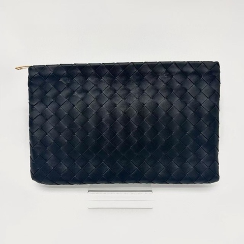 「JL精品代購」 9新 bottega venata bv經典編織黑金拉鏈手拿包