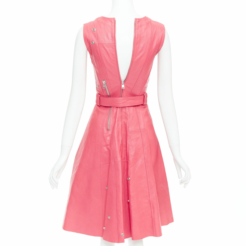 ALEXANDER MCQUEEN 2017 Runway fuchsia pink leather biker zip dress IT36 XXS-3