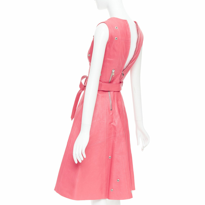 ALEXANDER MCQUEEN 2017 Runway fuchsia pink leather biker zip dress IT36 XXS-4