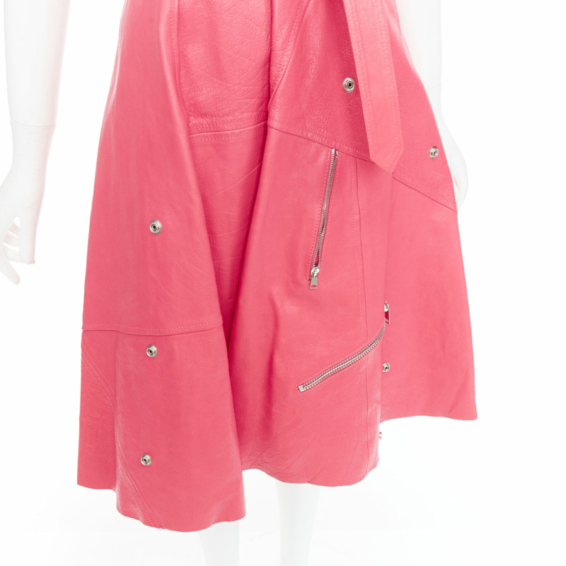 ALEXANDER MCQUEEN 2017 Runway fuchsia pink leather biker zip dress IT36 XXS-7