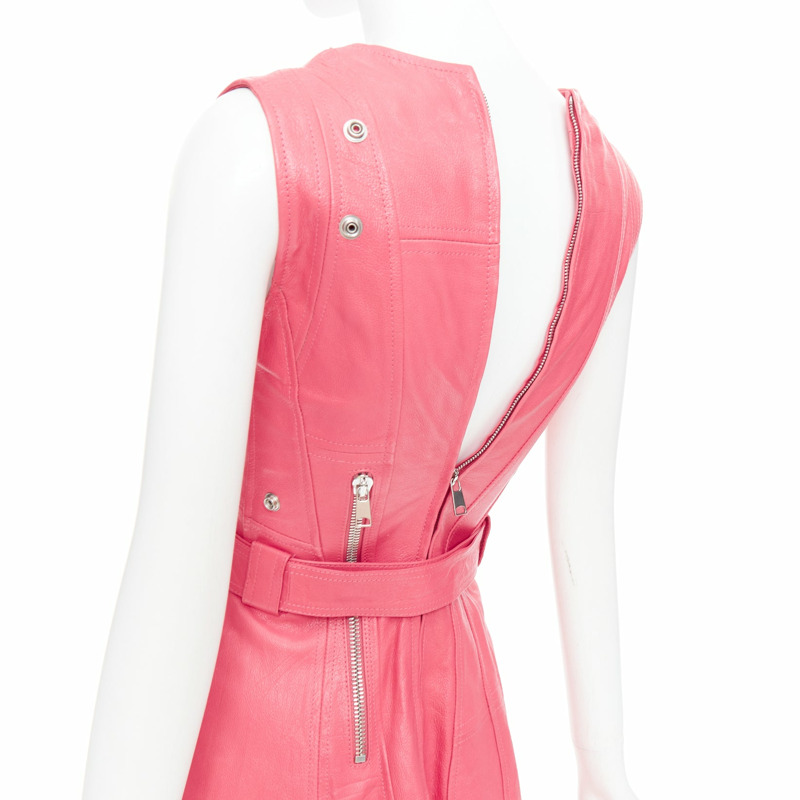 ALEXANDER MCQUEEN 2017 Runway fuchsia pink leather biker zip dress IT36 XXS-8