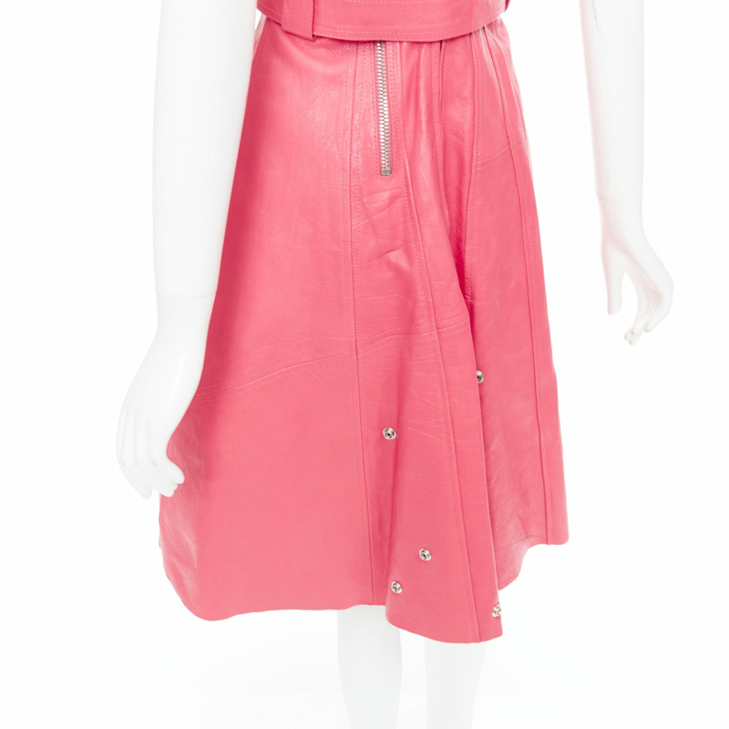 ALEXANDER MCQUEEN 2017 Runway fuchsia pink leather biker zip dress IT36 XXS-9