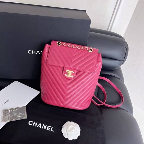 【近新閒置品】香奈兒Chanel芭比粉小號牛皮雙肩包後背包鏈條包