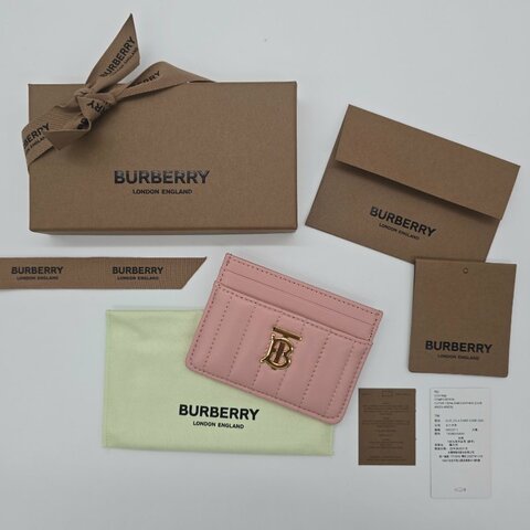 【近新品】BURBERRY TB LOGO 粉色牛皮革 卡片夾 8062371