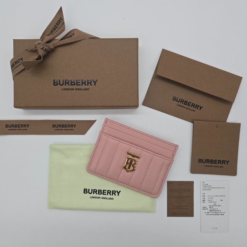 【近新品】BURBERRY TB LOGO 粉色牛皮革 卡片夾 8062371-0