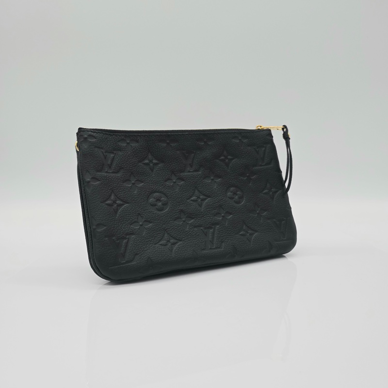 LOUIS VUITTON Double Zip Pochette 黑壓花紋牛皮 多夾層手拿 斜背包 M68568  （晶片款）-9