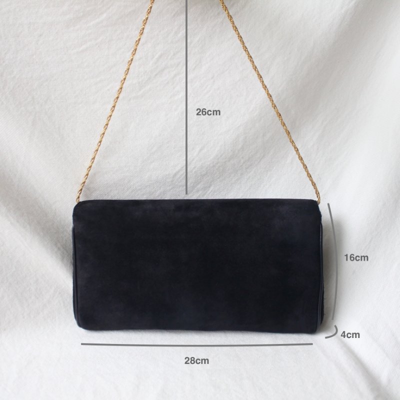 Celine黑色麂皮x馬車logo古董肩背包-9