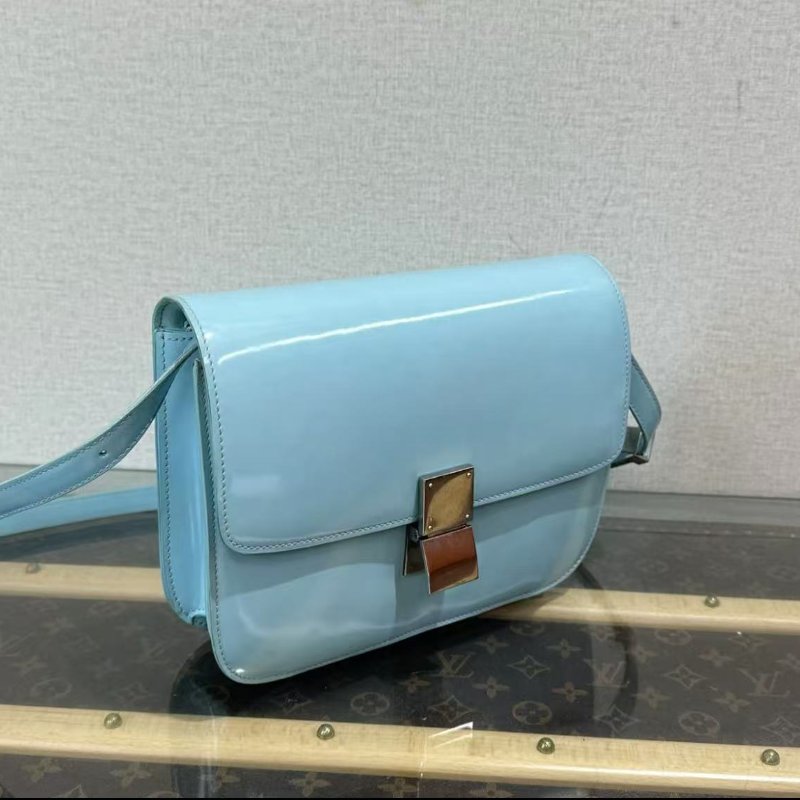 ✨CELINE 藍銀漆皮box中號肩背斜背豆腐包:24*18*7  98新配件塵袋-1