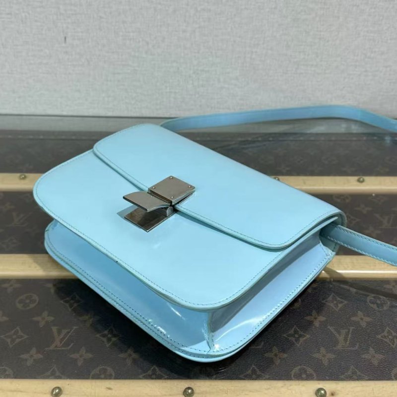 ✨CELINE 藍銀漆皮box中號肩背斜背豆腐包:24*18*7 98新配件塵袋-2