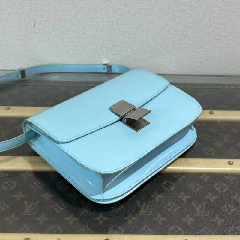 ✨CELINE 藍銀漆皮box中號肩背斜背豆腐包:24*18*7  98新配件塵袋-4