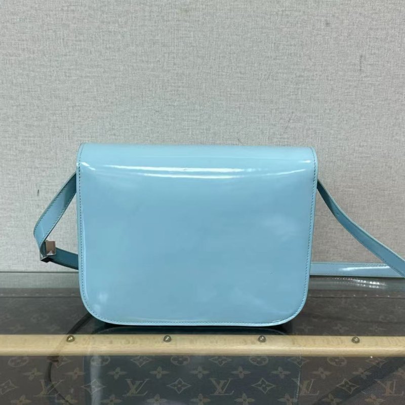 ✨CELINE 藍銀漆皮box中號肩背斜背豆腐包:24*18*7  98新配件塵袋-5