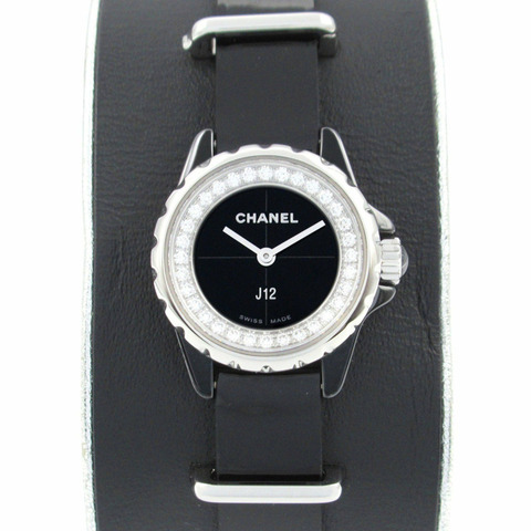 CHANEL J12 XS 手錶，陶瓷，皮革錶帶，女士，黑色，H4663