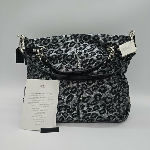 COACH 黑色 銀色 斑點豹紋 兩用包 手提 斜背包