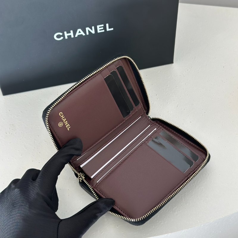 CHANEL 粒面牛皮拉鍊短夾 - 黑金-2
