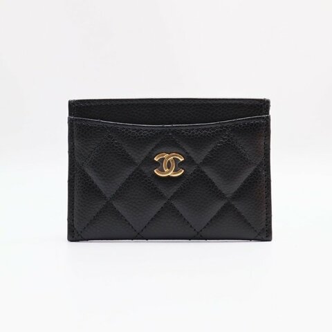 CHANEL 經典粒面牛皮名片夾 - 黑金31開