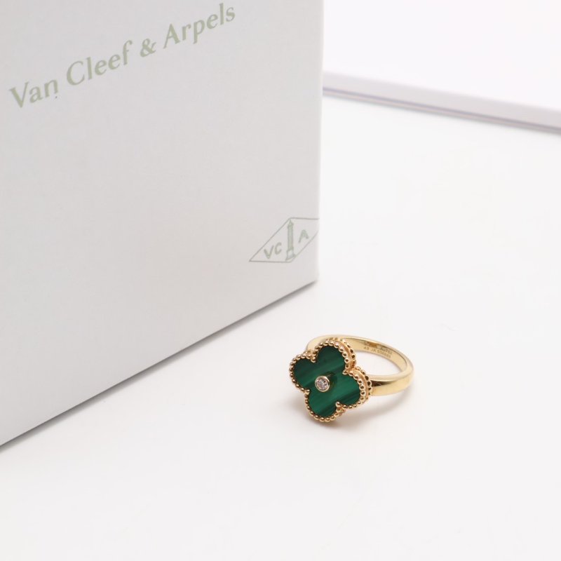 Van Cleef & Arpels 孔雀石18K金四葉草戒指 - Vintage Alhambra-2