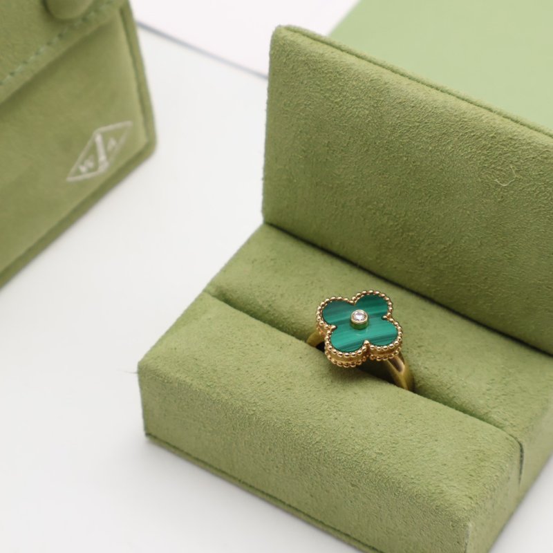Van Cleef & Arpels 孔雀石18K金四葉草戒指 - Vintage Alhambra-3
