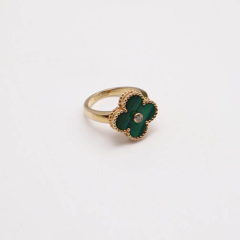 Van Cleef & Arpels 孔雀石18K金四葉草戒指 - Vintage Alhambra-7