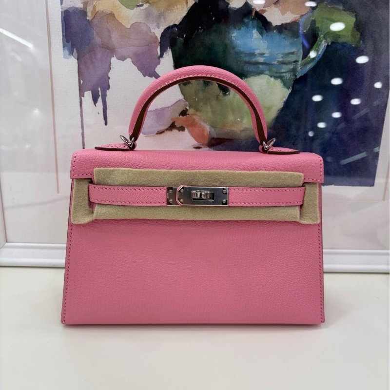 Hermes MiniKelly二代1Q彩纸粉/奶昔粉 山羊皮銀扣 最粉嫩的一隻Y刻大全套-1
