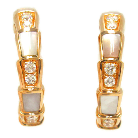 BVLGARI 18K玫瑰金Serpenti Viper Diamond/Shell Earrings鑽石/貝殼耳環