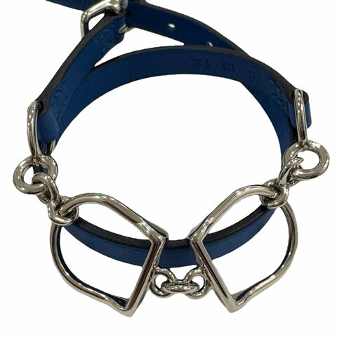 HERMES 愛馬仕 Etrier Tour bracelet 馬衔釦 雙圈手環 皮革 C刻 寶藍色 銀釦
