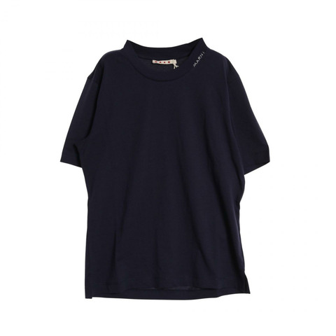 MARNI 標誌刺繡 T 卹 THJE0211X2 棉質海軍藍二手男款