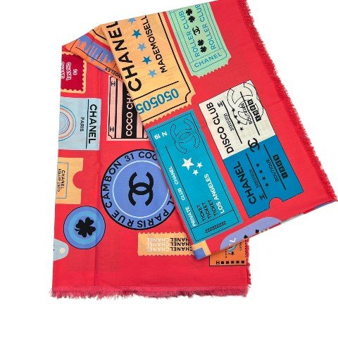 CHANEL 桃粉色LOGO標籤絲巾-0