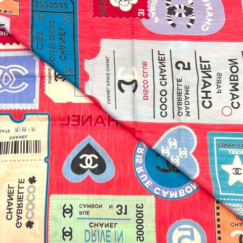 CHANEL 桃粉色LOGO標籤絲巾-1