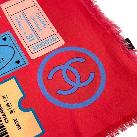 CHANEL 桃粉色LOGO標籤絲巾-5