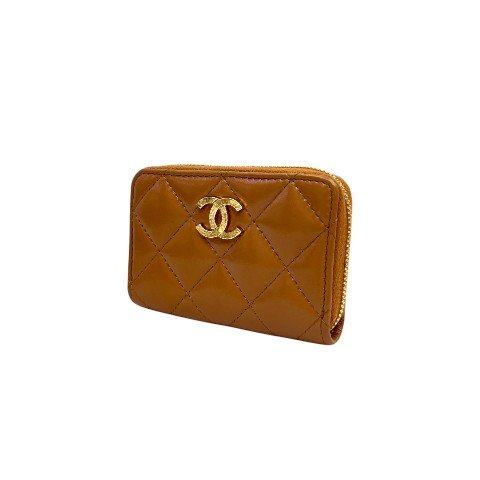 CHANEL焦糖色金釦ㄇ拉零錢包 AP4262-3
