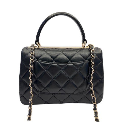 CHANEL Trendy25黑羊皮金釦下蓋手把鍊條包 A92236-4