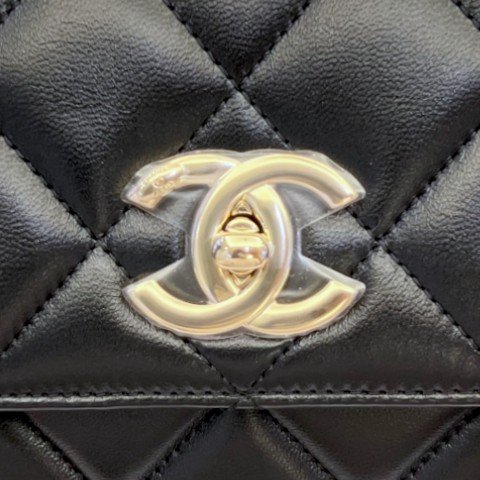 CHANEL Trendy25黑羊皮金釦下蓋手把鍊條包 A92236-7
