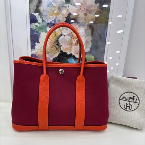 Hermes/愛馬仕 Gardenparty 花園包30  B刻 帆布拼皮 未使用品