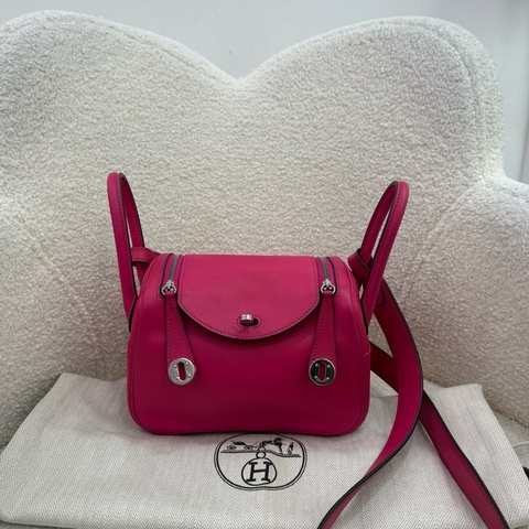Hermes mini lindy 粉拼紅色内里 swift 皮 Z刻 有養護過