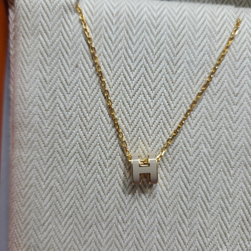 Hermes mini h 項鍊 奶茶金-1
