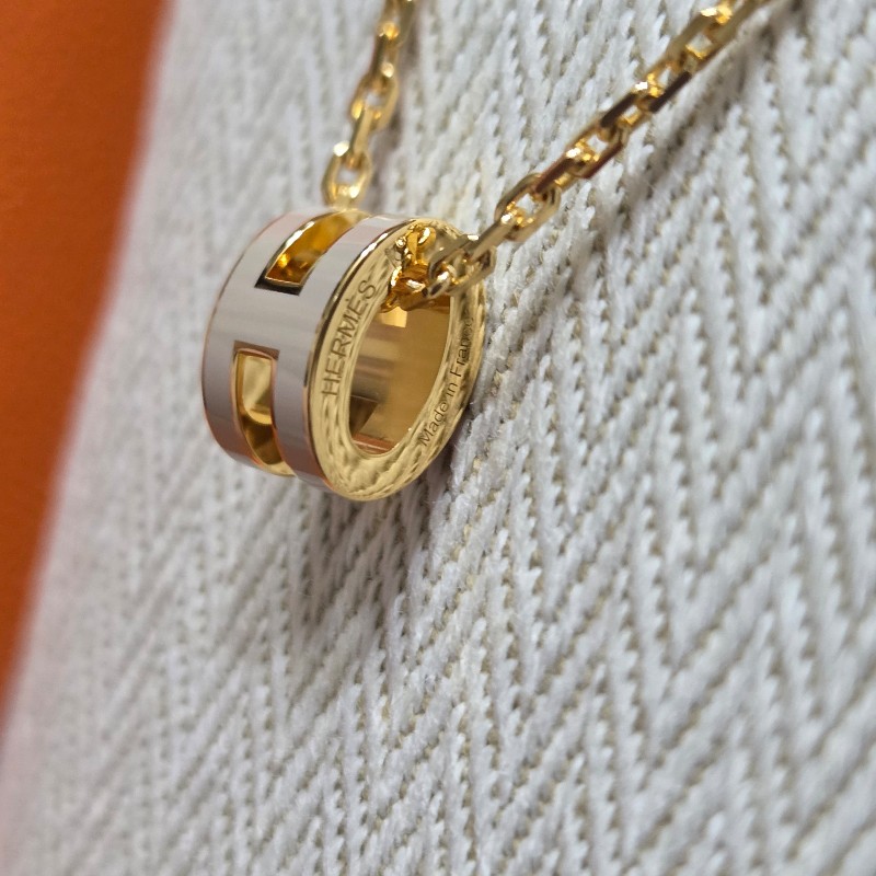 Hermes mini h 項鍊 奶茶金-3