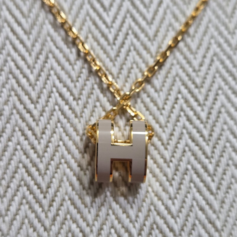 Hermes mini h 項鍊 奶茶金-7