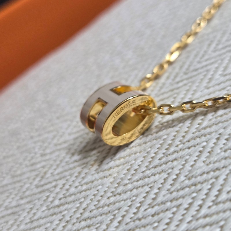 Hermes mini h 項鍊 奶茶金-8