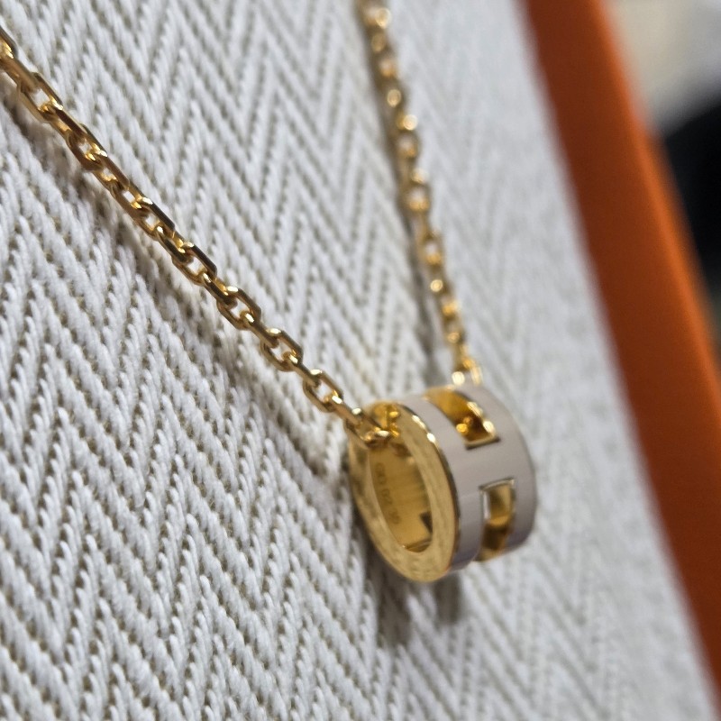 Hermes mini h 項鍊 奶茶金-9