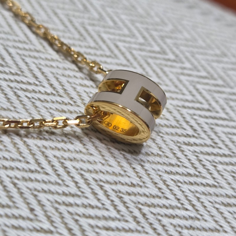 Hermes mini h 項鍊 奶茶金-10
