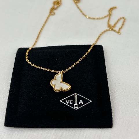 Vca梵克雅寶/Van Cleef & Arpels 小號白色貝母玫瑰金蝴蝶項鍊 23年