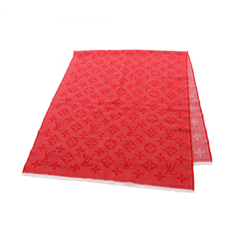 LOUIS VUITTON Echarpe Monogram 舒適圍巾 M73457 羊毛 紅色 二手 女士 LV