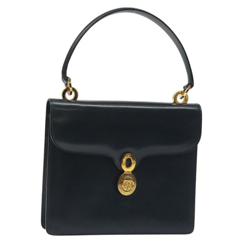 GUCCI 手提包 皮革 海軍藍 金色 正品 ep9190