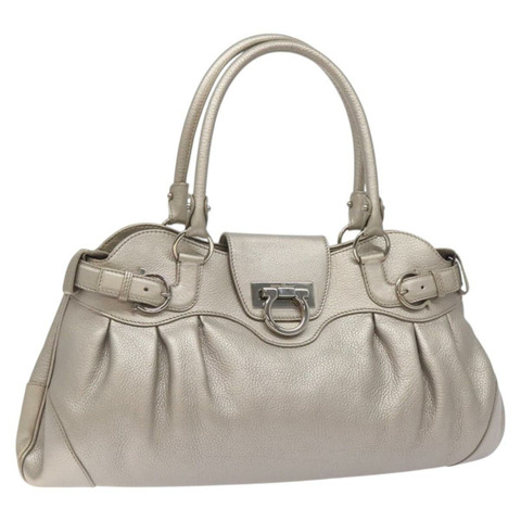 Salvatore Ferragamo Gancini 單肩包 皮革 銀色 正品 128044