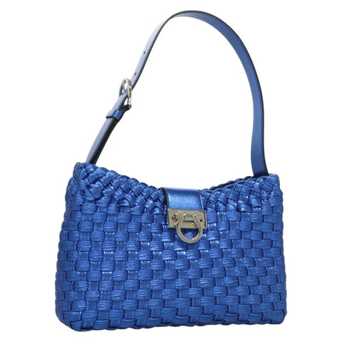 Salvatore Ferragamo Gancini 單肩包 皮革 藍色 銀色 正品 128561V