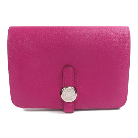 HERMES Togo皮革​Dogon Compact Wallet銀扣錢包L3 Rose Purple
