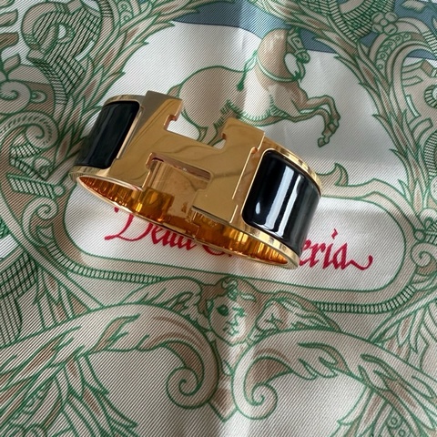 Hermes H 珐瑯手環黑色玫瑰金扣，8成新